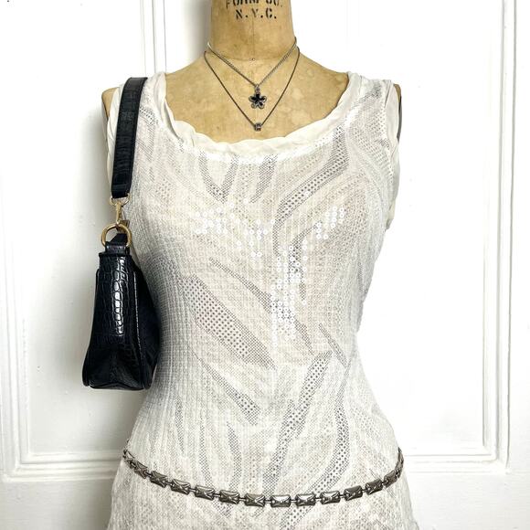 Soma Y2K white zebra print tank with clear shimmery sequins festive galm - Picture 4 of 8